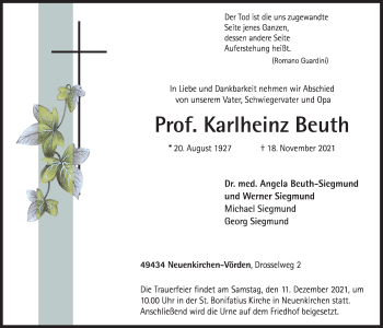 Anzeige von Karlheinz Beuth von OM-Medien