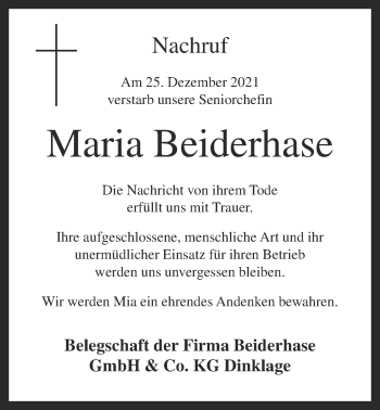 Anzeige von Maria Beiderhase von OM-Medien