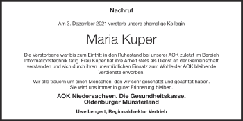 Anzeige von Maria Kuper von OM-Medien