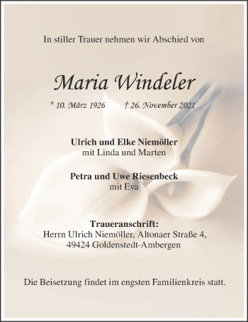 Anzeige von Maria Windeler von OM-Medien