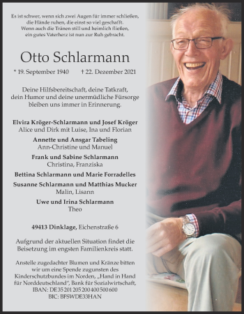 Anzeige von Otto Schlarmann von OM-Medien