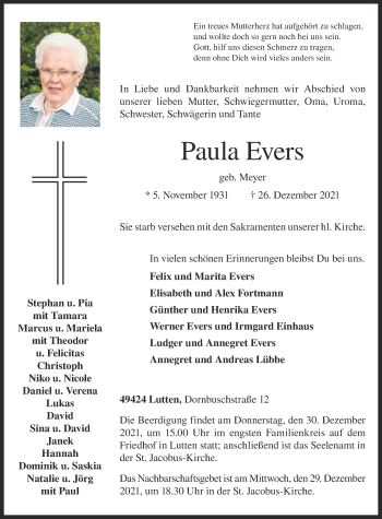 Anzeige von Paula Evers von OM-Medien