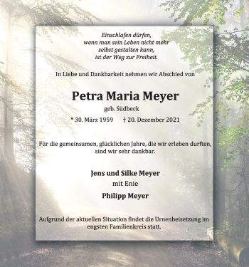 Anzeige von Petra Maria Meyer von OM-Medien