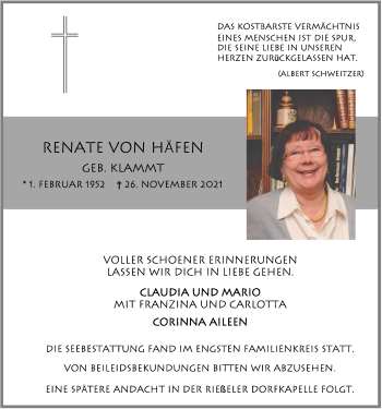 Anzeige von Renate  von Häfen von OM-Medien