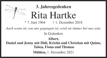 Anzeige von Rita Hartke von OM-Medien