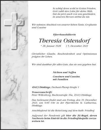 Anzeige von Theresia Ostendorf von OM-Medien
