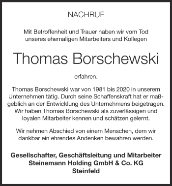 Anzeige von Thomas Borschewski von OM-Medien