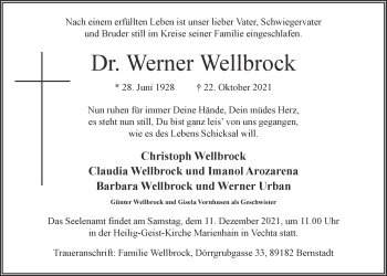 Anzeige von Werner Wellbrock von OM-Medien
