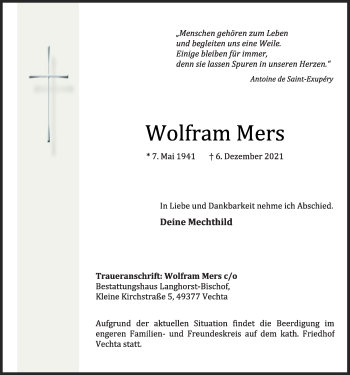 Anzeige von Wolfram Mers von OM-Medien