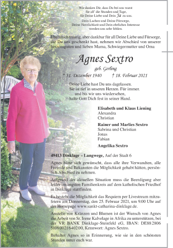 Anzeige von Agnes Sextro von OM-Medien