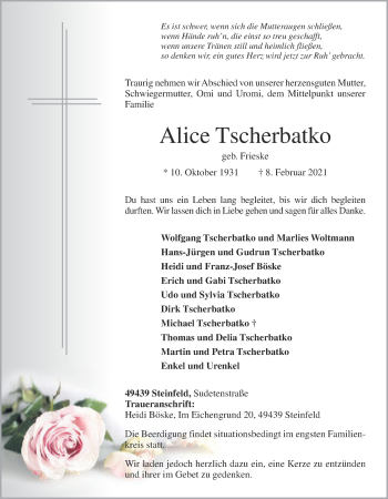 Anzeige von Alice Tscherbatko von OM-Medien