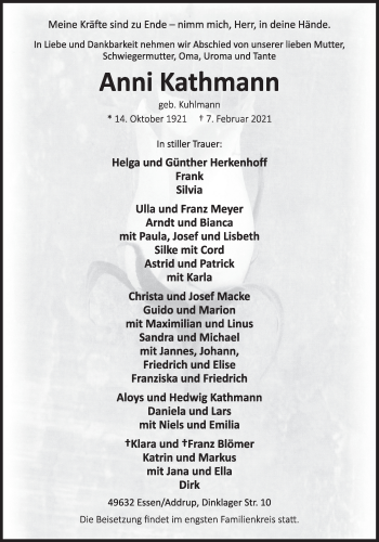 Anzeige von Anni Kathmann von OM-Medien