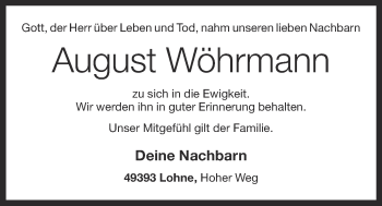 Anzeige von August Wöhrmann von OM-Medien