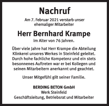 Anzeige von Bernhard Krampe von OM-Medien
