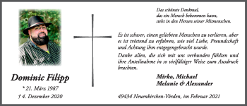 Anzeige von Dominic Filipp von OM-Medien