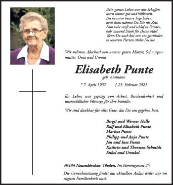 Anzeige von Elisabeth Punte von OM-Medien