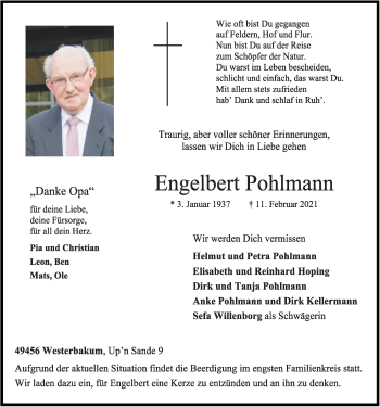 Anzeige von Engelbert Pohlmann von OM-Medien