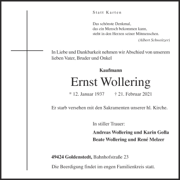 Anzeige von Ernst Wollering von OM-Medien