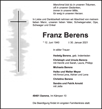 Anzeige von Franz Berens von OM-Medien