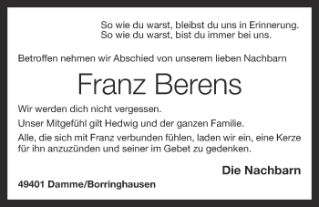 Anzeige von Franz Berens von OM-Medien