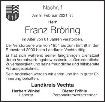 Anzeige von Franz Bröring von OM-Medien
