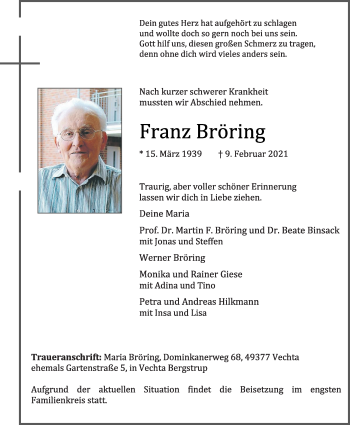 Anzeige von Franz Bröring von OM-Medien