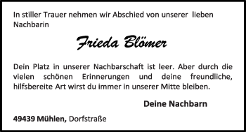 Anzeige von Frieda Blömer von OM-Medien