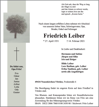 Anzeige von Friedrich Leiber von OM-Medien