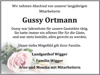 Anzeige von Gussy Ortmann von OM-Medien