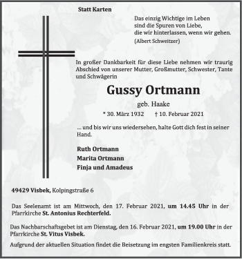 Anzeige von Gussy Ortmann von OM-Medien