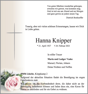 Anzeige von Hanna Knipper von OM-Medien
