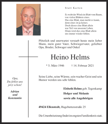 Anzeige von Heino Helms von OM-Medien