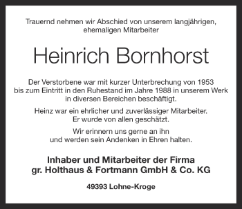 Anzeige von Heinrich Bornhorst von OM-Medien
