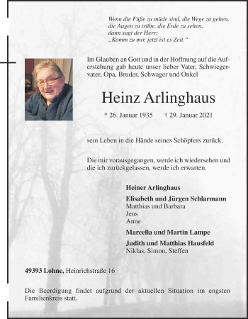 Anzeige von Heinz Arlinghaus von OM-Medien