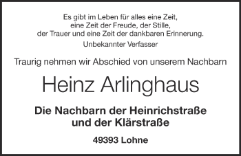 Anzeige von Heinz Arlinghaus von OM-Medien