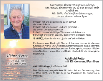 Anzeige von Heinz Fette von OM-Medien