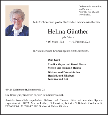 Anzeige von Helma Günther von OM-Medien
