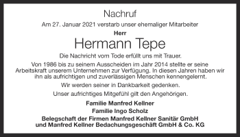 Anzeige von Hermann Tepe von OM-Medien