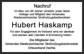 Anzeige von Hubert Haskamp von OM-Medien