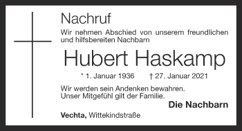 Anzeige von Hubert Haskamp von OM-Medien
