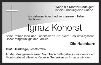 Anzeige von Ignaz Kohorst von OM-Medien
