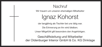 Anzeige von Ignaz Kohorst von OM-Medien