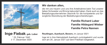 Anzeige von Inge Fiebak von OM-Medien