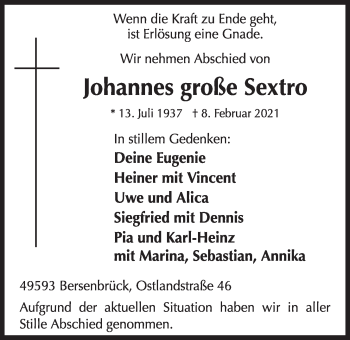 Anzeige von Johannes große Sextro von OM-Medien