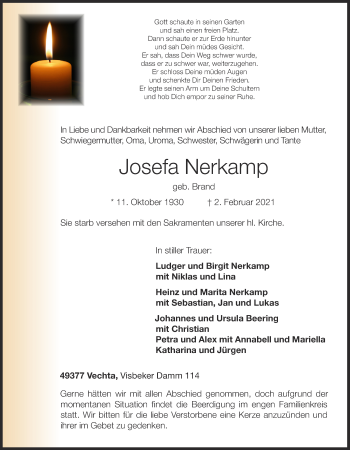 Anzeige von Josefa Nerkamp von OM-Medien