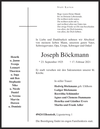 Anzeige von Joseph Böckmann von OM-Medien
