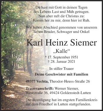 Anzeige von Karl Heinz Siemer von OM-Medien