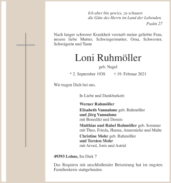 Anzeige von Loni Ruhmöller von OM-Medien
