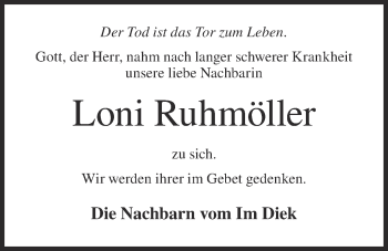 Anzeige von Loni Ruhmöller von OM-Medien