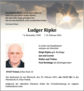 Anzeige von Ludger Ripke von OM-Medien